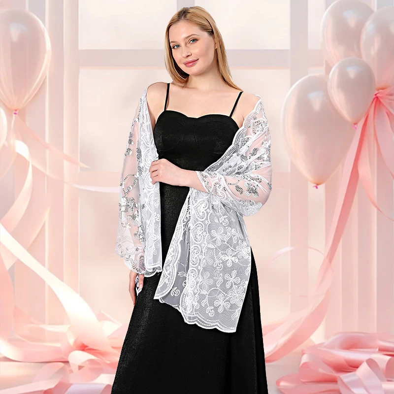 1PC Fashion Evening Dresses Shining Sequins Bridal Party Shawl Embroidered Beautiful Exquisite