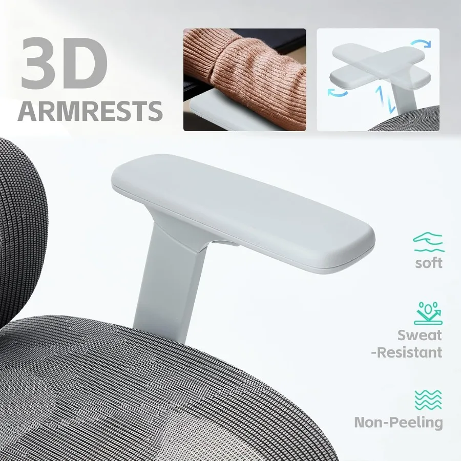 كرسي مكتب شبكي مريح، كرسي مكتب منزلي متين مع مسند رأس قابل للتعديل ودعم قطني وعمق المقعد، مستلق عالي الظهر