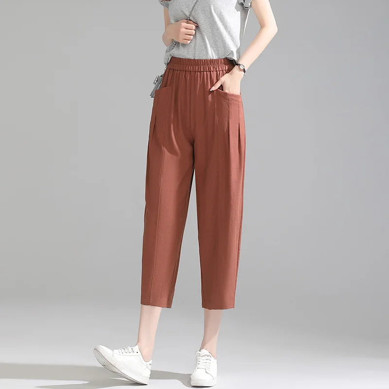 

Linen Capris Women's Loose Fitting Summer thin Casual Wide leg Pants with a Drooping Straight leg and ice Silk Wide leg Pants