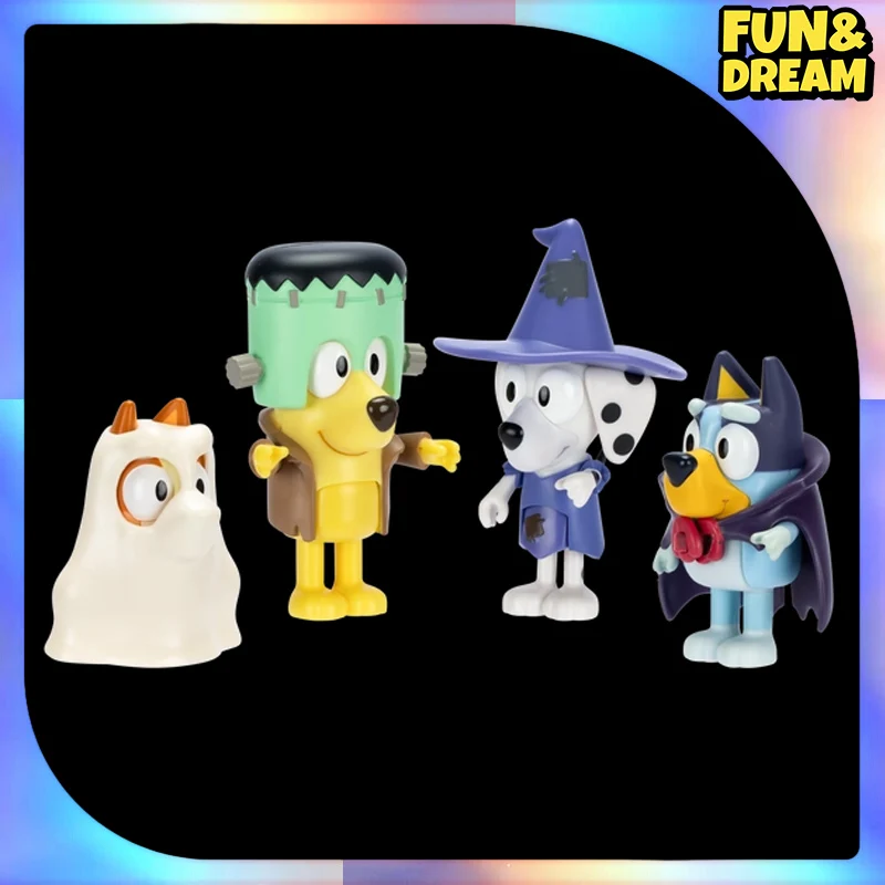 Spot Bluey Familie Halloween 4 Figur Set Action figuren Geburtstags geschenk dekorative Ornamente auf der Tischplatte Halloween Geschenke