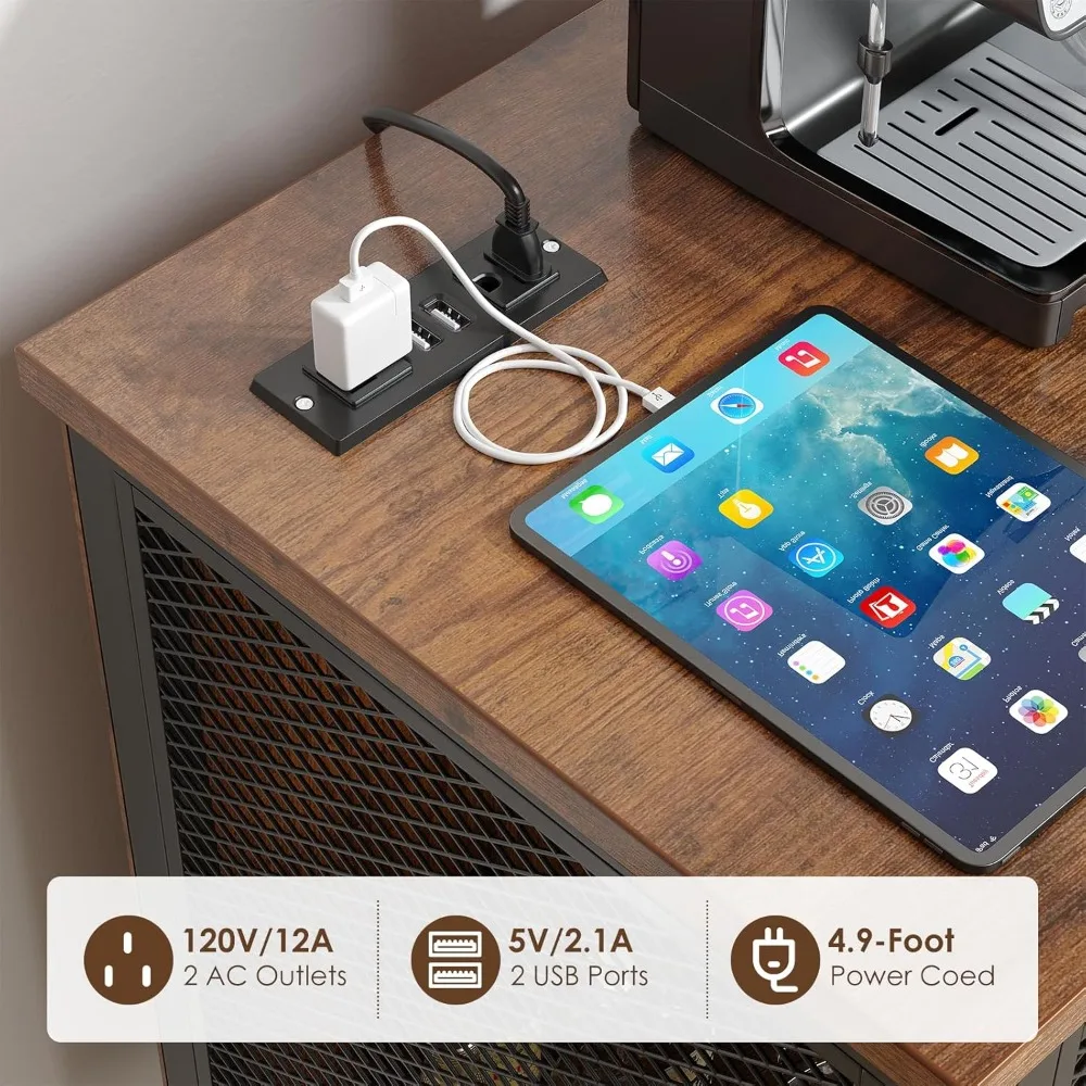 アップグレードされたワインバーキャビネット（背面パネル付き）、LEDライトと電源コンセント付きのリカーキャビネット、調節可能な棚、グラスホルダー