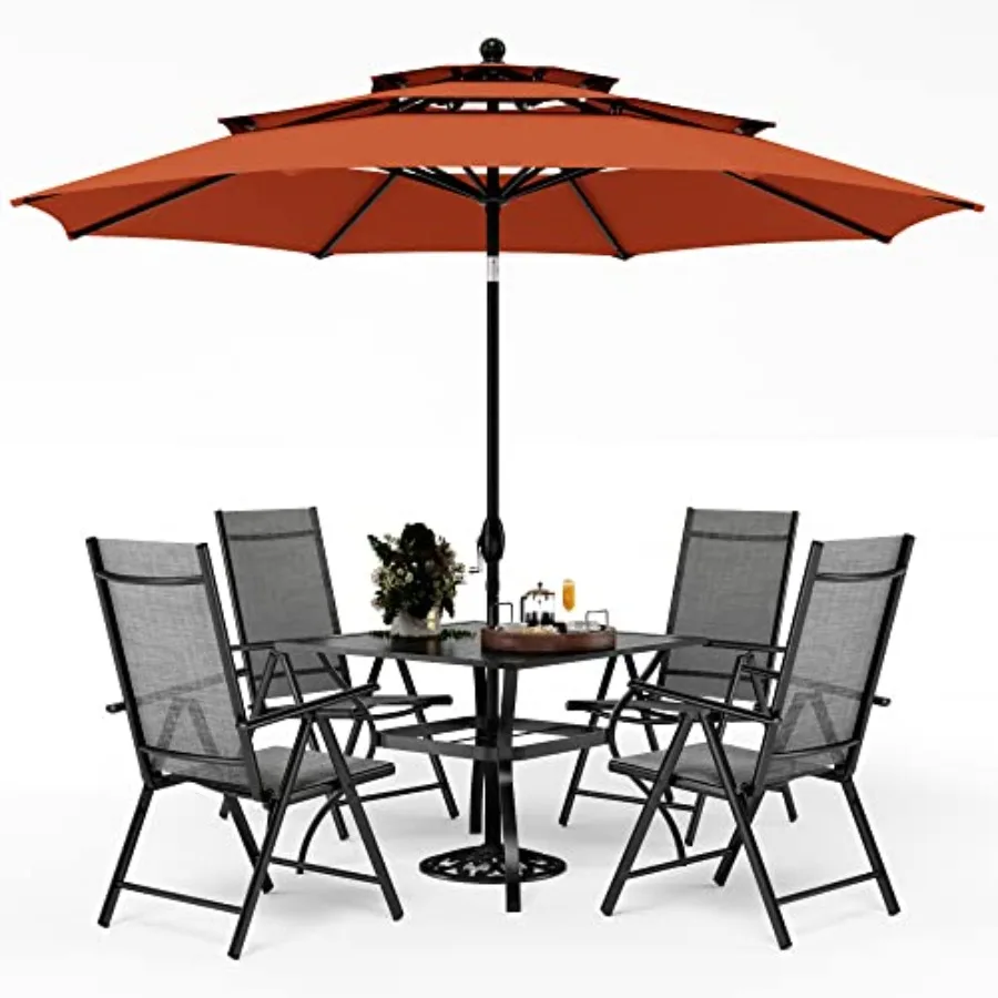 

PHI VILLA Outdoor Dining Set with Umbrella for 4 Patio Dining Furniture Set with Metal Outdoor Table and Chairs Foldable with A