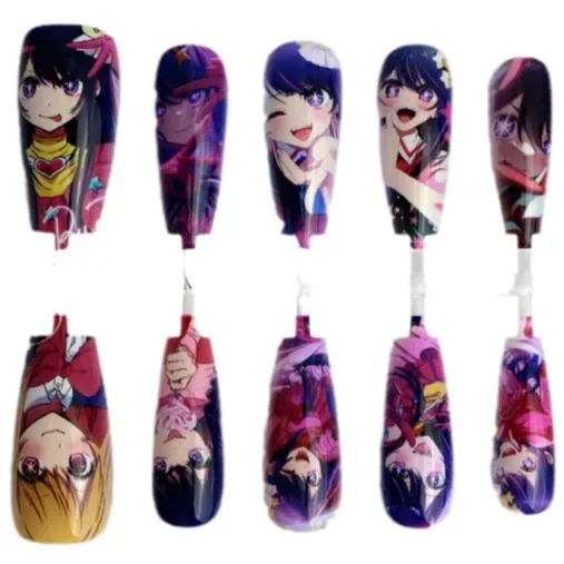 Ai Hoshino Ruby Hoshino Cute Idol Pretty Fake Nails Kawaii Cartoon Waifu Otaku Detachable False Nails Creative Press on Nails