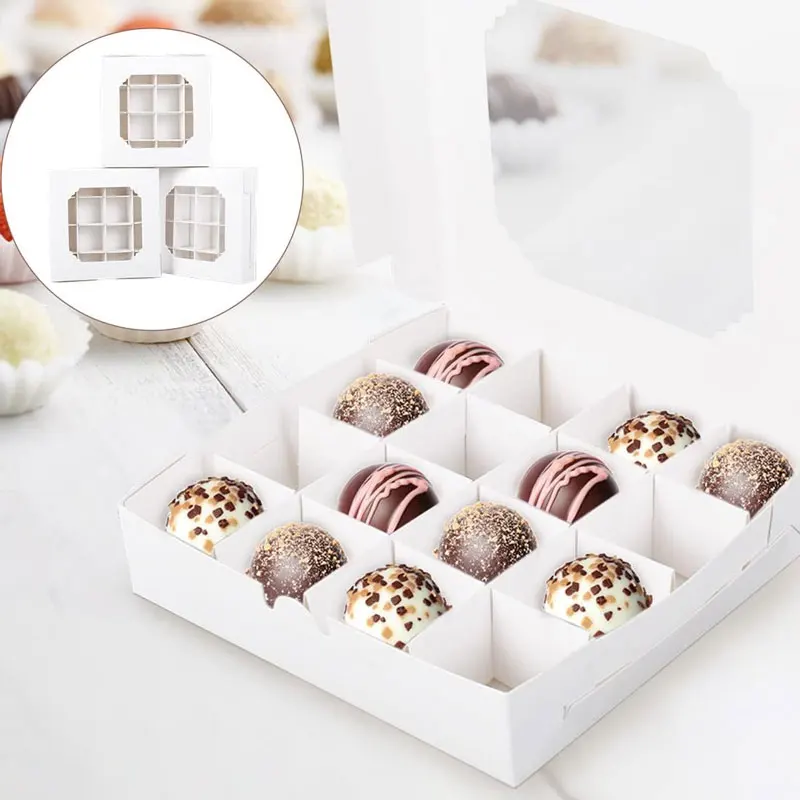 10/20/50Pcs, 16 Grids Cake Box w/Window, Paper Bakery Box, Cajas Pasteles, Cake/Chocolates/Cookies/Pie, Birthday Wedding Party