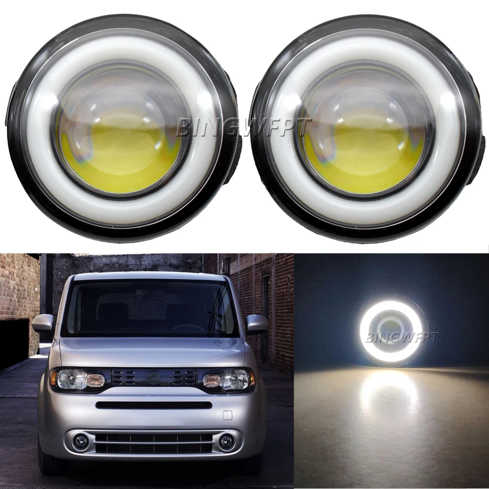 Car Front Fog Light For Nissan Cube (Z12) 2009 2010 2011 2012 2013 2014 Fog Lamp Angel Eye Headlights Foglamp Auto Lights