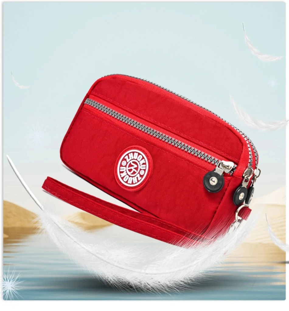 2026 New Clutch Women's Bag Three-Layer Zipper Mini Nylon Cloth Solid Color Mobile Phone Bag Coin Purse