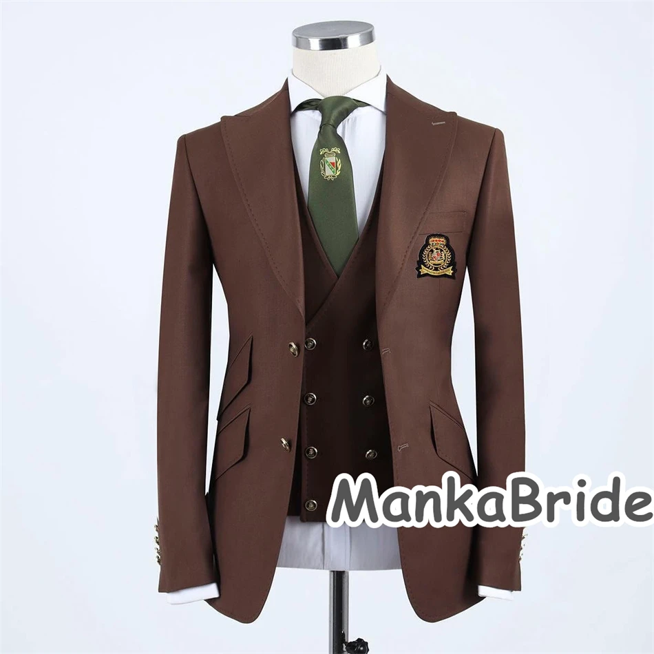 Classic Burgundy Full Men's Suit for Wedding Party 3pcs Blazer Vest Pants Business Wear Formal Tuxedo Costume homme