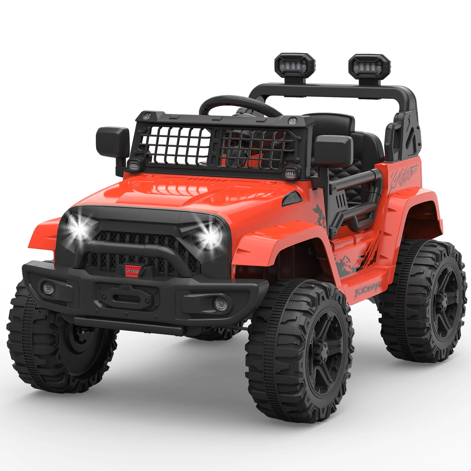 Ride on Truck Car 12V Kids Electric Vehicles with Remote Control Spring Suspension, LED Lights, Bluetooth 2 Speeds