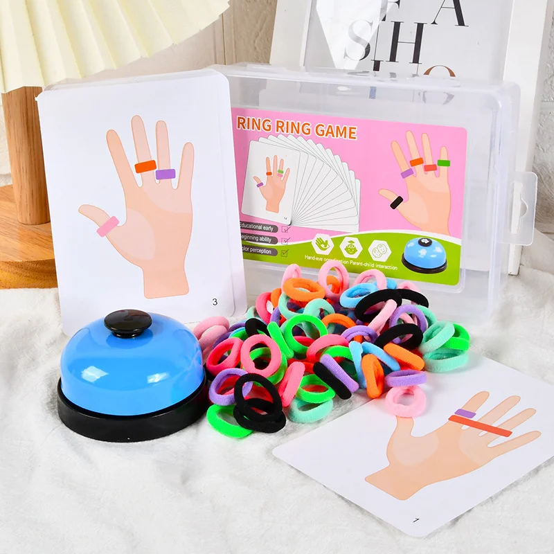 

Fingers Ring Game Elastic Bands Color Cognition Think Training Battle Table Game with Card Kids Montessori Early Educational Toy