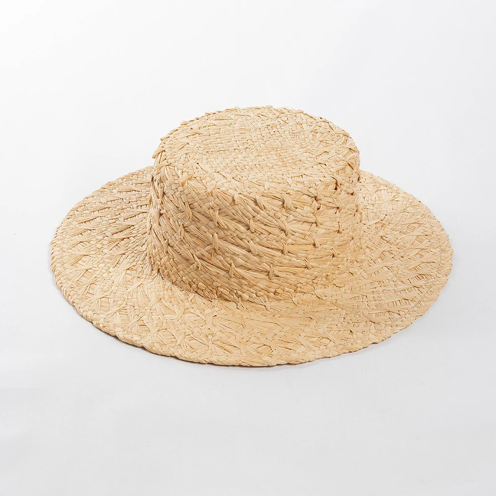 100% Natural raffia straw hat hand made straw boater hat women fashion hat