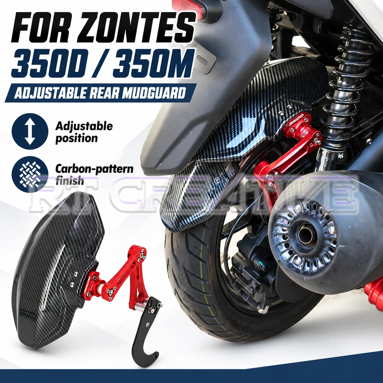 Adjustable Carbon Fiber Rear Fender for ZONTES 350D 350M – Motorcycle Accessory