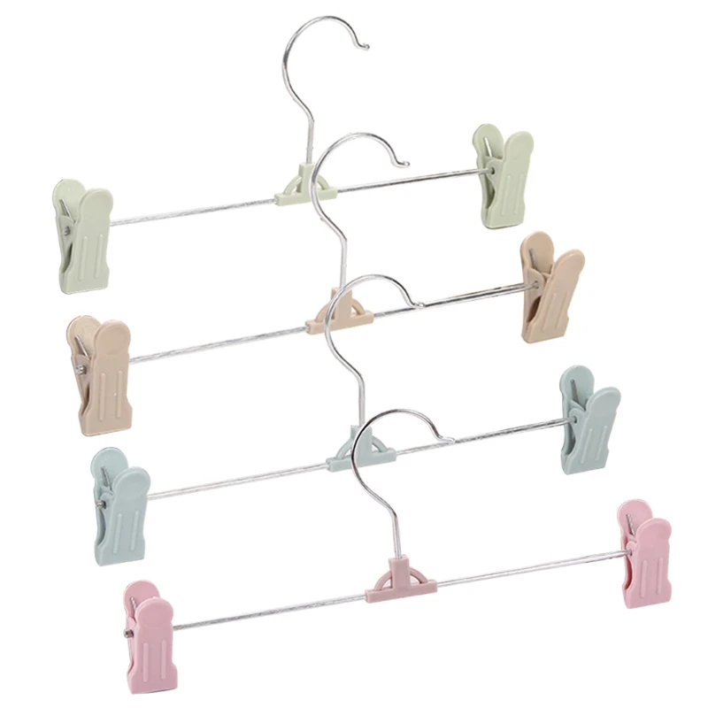 10 Pcs Practical Plastic Pants Hanger with 2 Adjustable Clips Anti-Rust Hook Closet Hanger for Sock Slacks Jeans Skirts