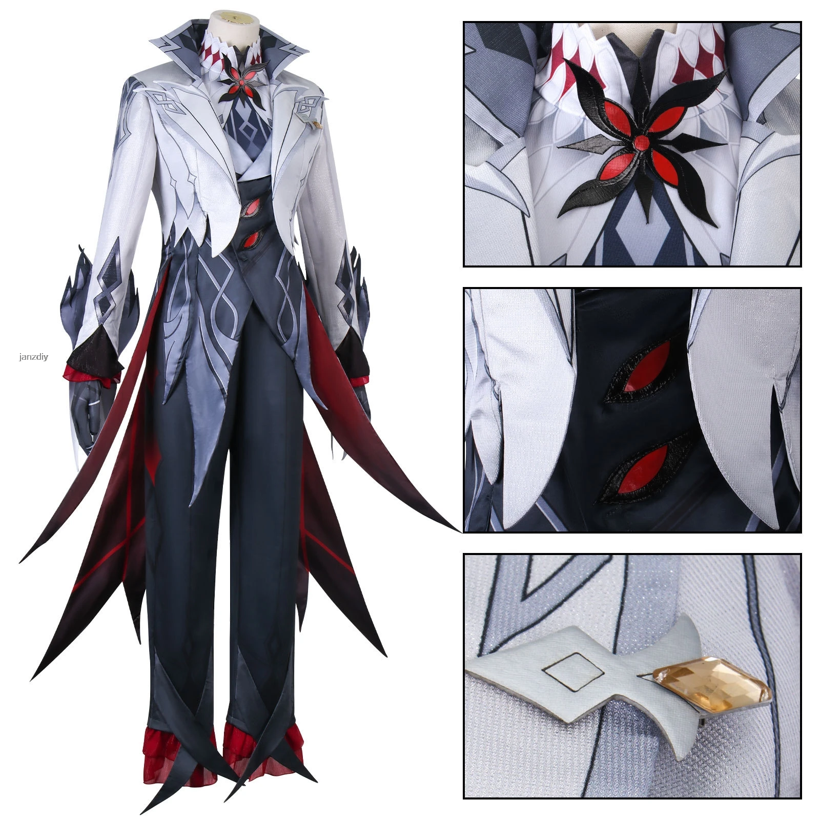 Genshin Impact Arlecchino The Knave Cosplay Costume Full Set Wig Uniform Eleven Fatui Harbingers Outfit Halloween Carnival Party