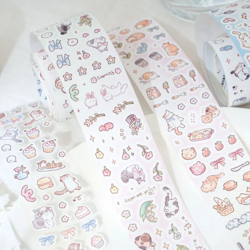 1Pc Kitten No Worries Series Washi Tape Sticker Decorative Collage Adhesive DIY Scrapbooking Hand Made Masking Stationery 4Style