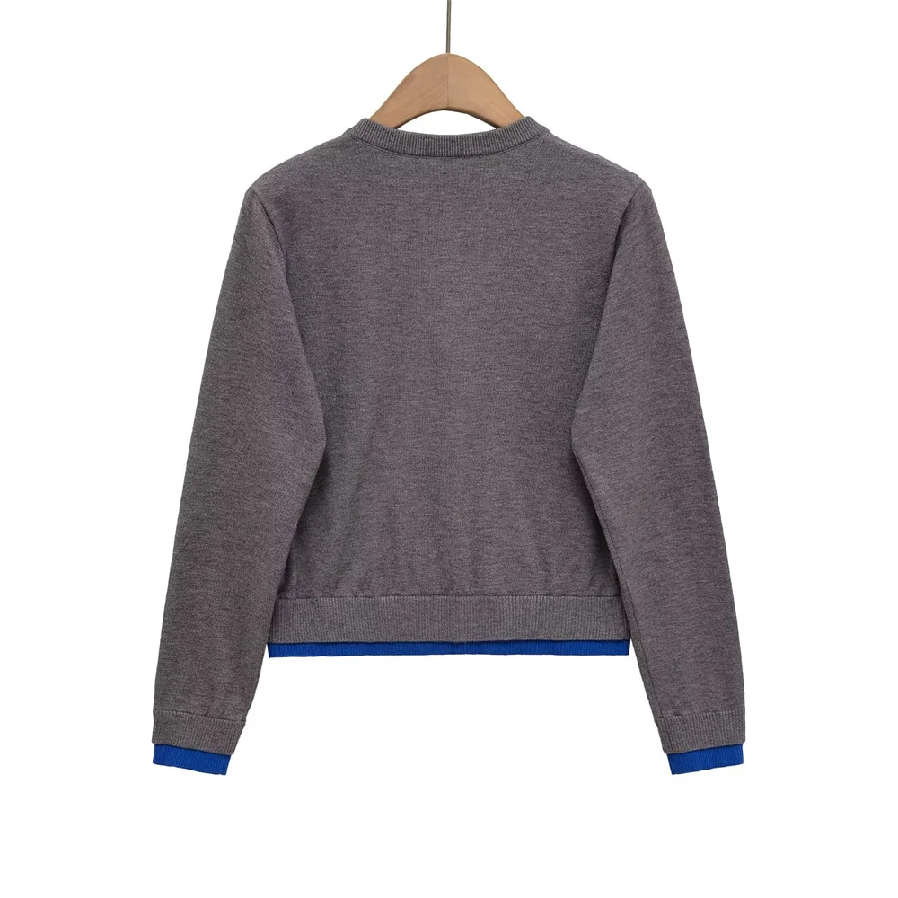 Cardigan tricoté à manches longues et col rond pour femme, vêtement doux et à la mode, couleur bloquée, nouvelle collection automne