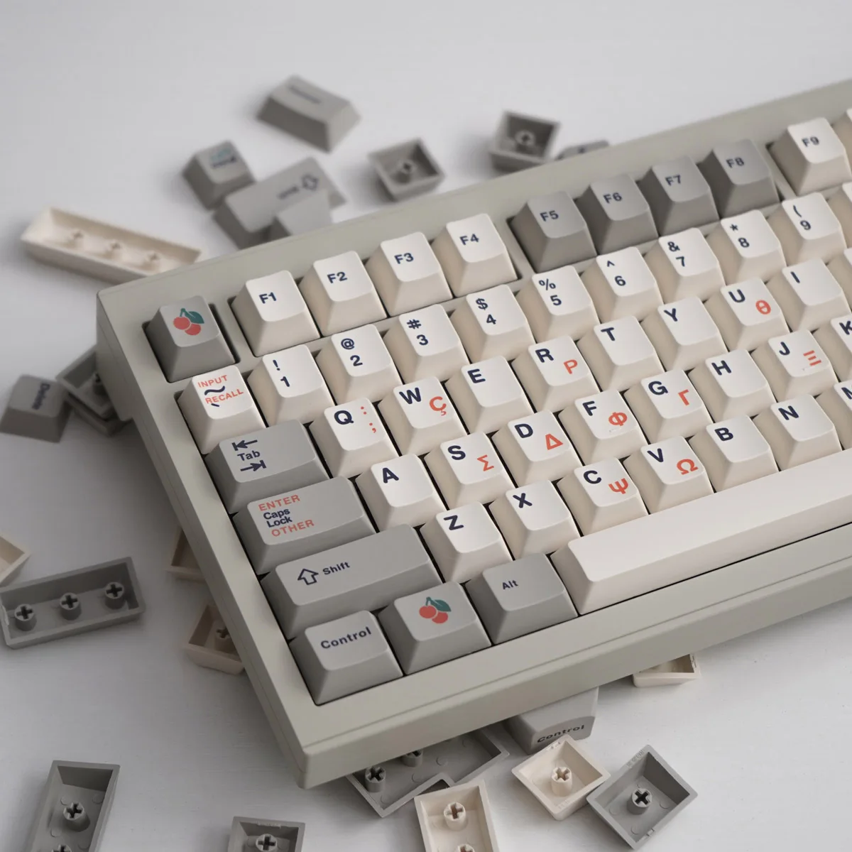 Retro 9009 Greek Keycaps Cherry Profile Dye-Sublimation PBT Keycaps Gray And White Mechanical Keyboard 64/87/96/104