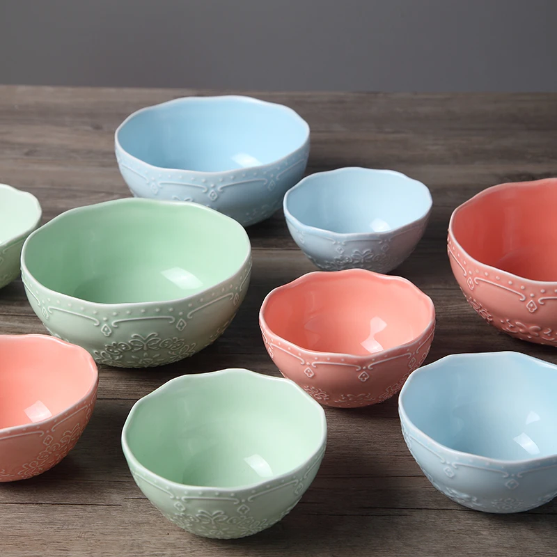 4/6inch, color embossed porcelain dinner small bowl, red blue green, cute ice cream bowl, rice bowl ceramic, kids bowl for sauce