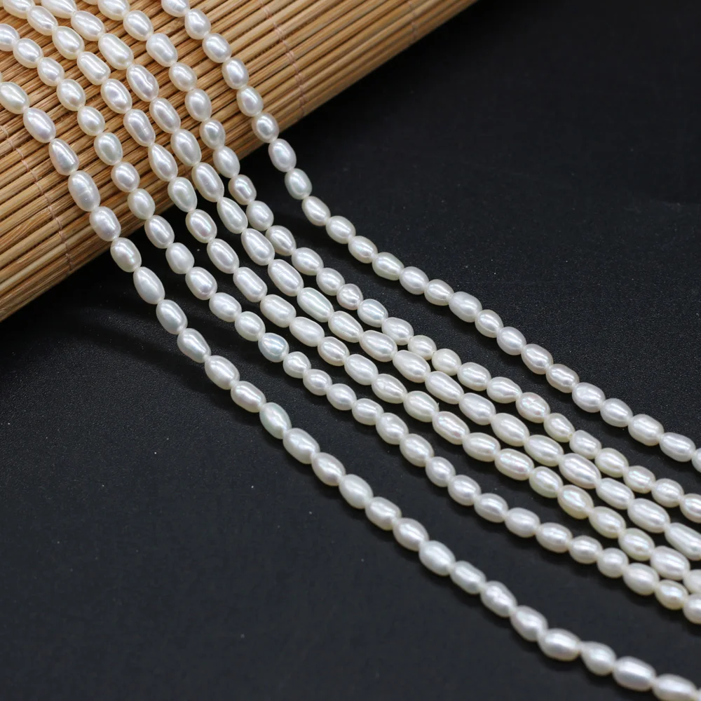 3-4mm High-quality Delicate Small Rice Beads White Natural Freshwater Pearls Loose Spacer Beads for Jewelry Making DIY Necklace