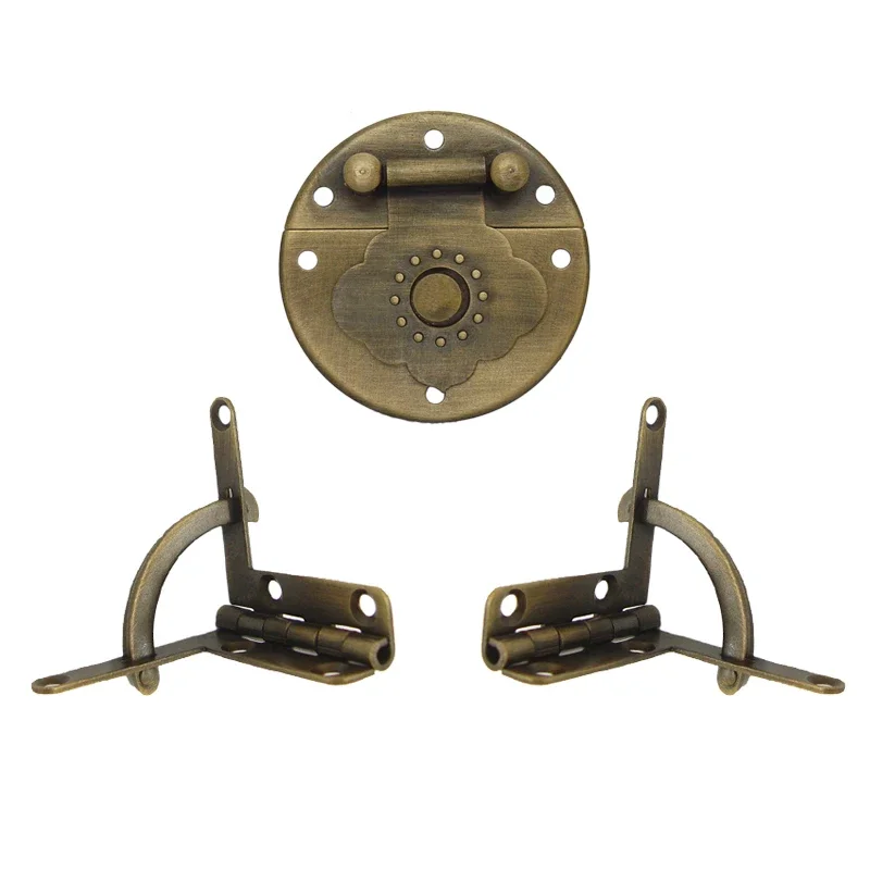 Solid Brass 7-Shaped Hinge Antique Chinese Style for Wooden Box Cabinet Hardware