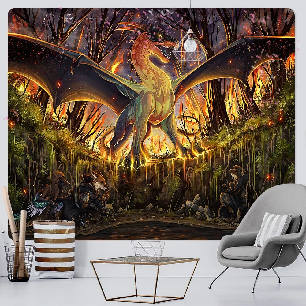 Ancient Medieval Dragon Psychedelic Scene Home Decoration Art Tapestry Hippie Bohemian Decoration Tapestry Sheets Sofa Blanket