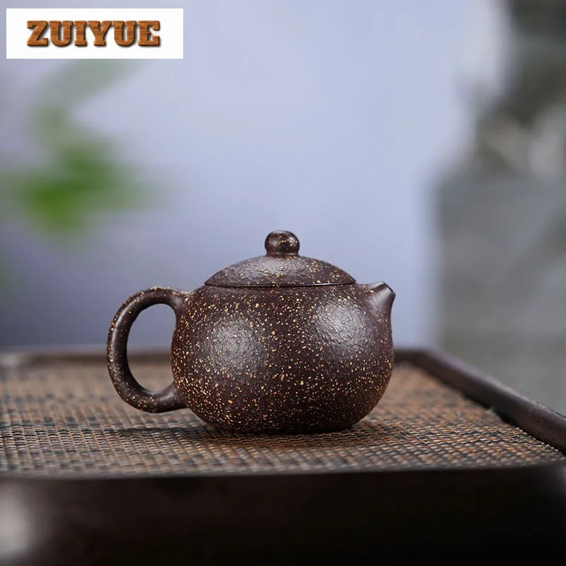 200ml Yixing Purple Clay Teapots Handmade Xishi Pot Raw Ore Coarse Sand 15 Mesh Purple Jade Gold Sand Kettle Filter Zisha Teaset