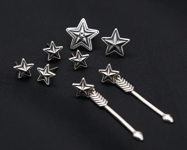 Wholesale 925 sterling silver pentagonal star earrings for men and women, Korean version, fashionable and personalized retro Tha