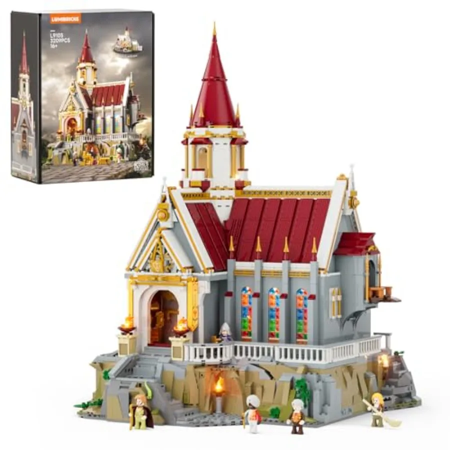 

Medieval King's Castle Treasury Building Bricks Set Middle Ages city town display kit ABS plastic gray and gold modular collect