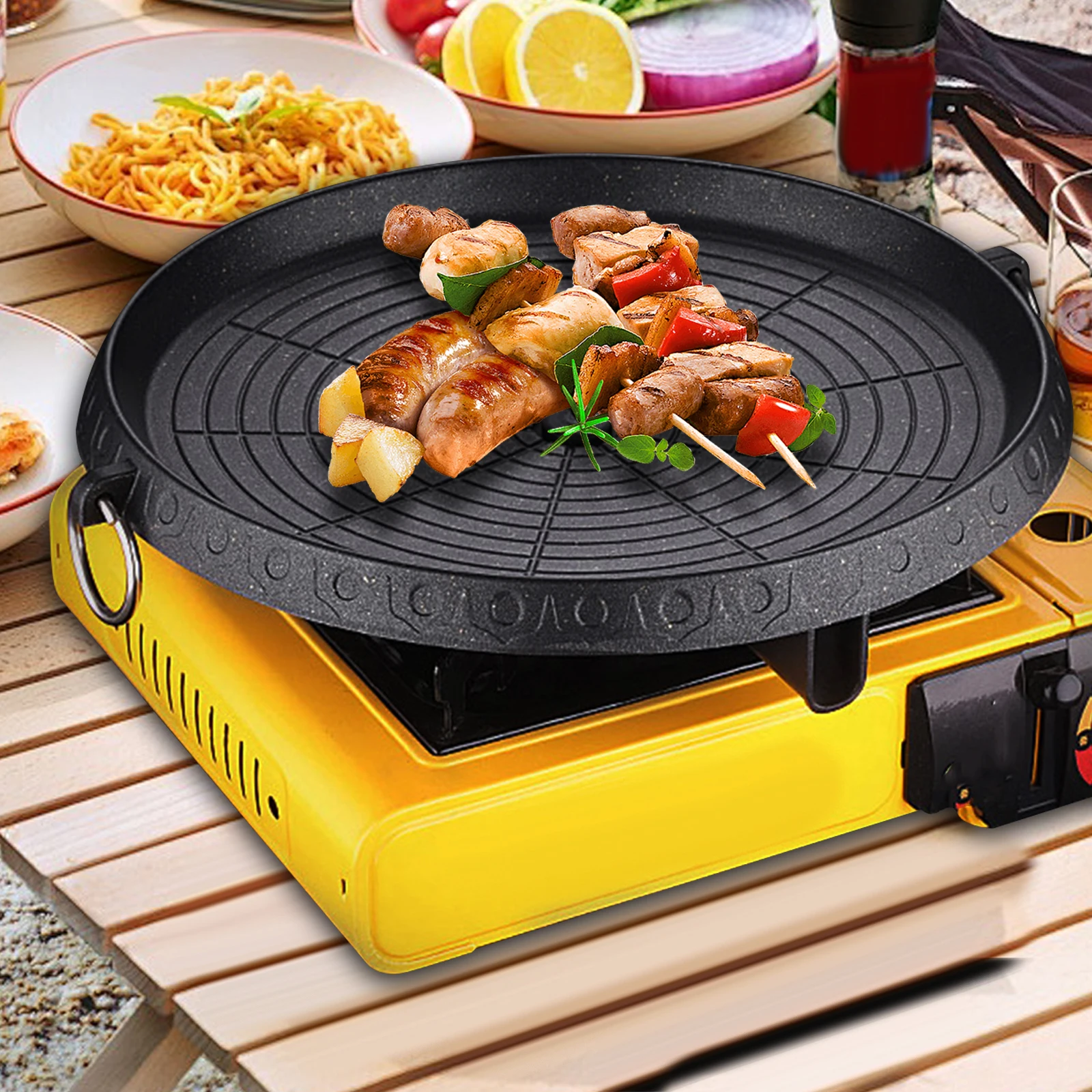 Korean Grill Pan Kitchen Utensils Multifunctional Barbecue Plate BBQ Plate for Home Barbecue Yard Restaurant Picnic Travel