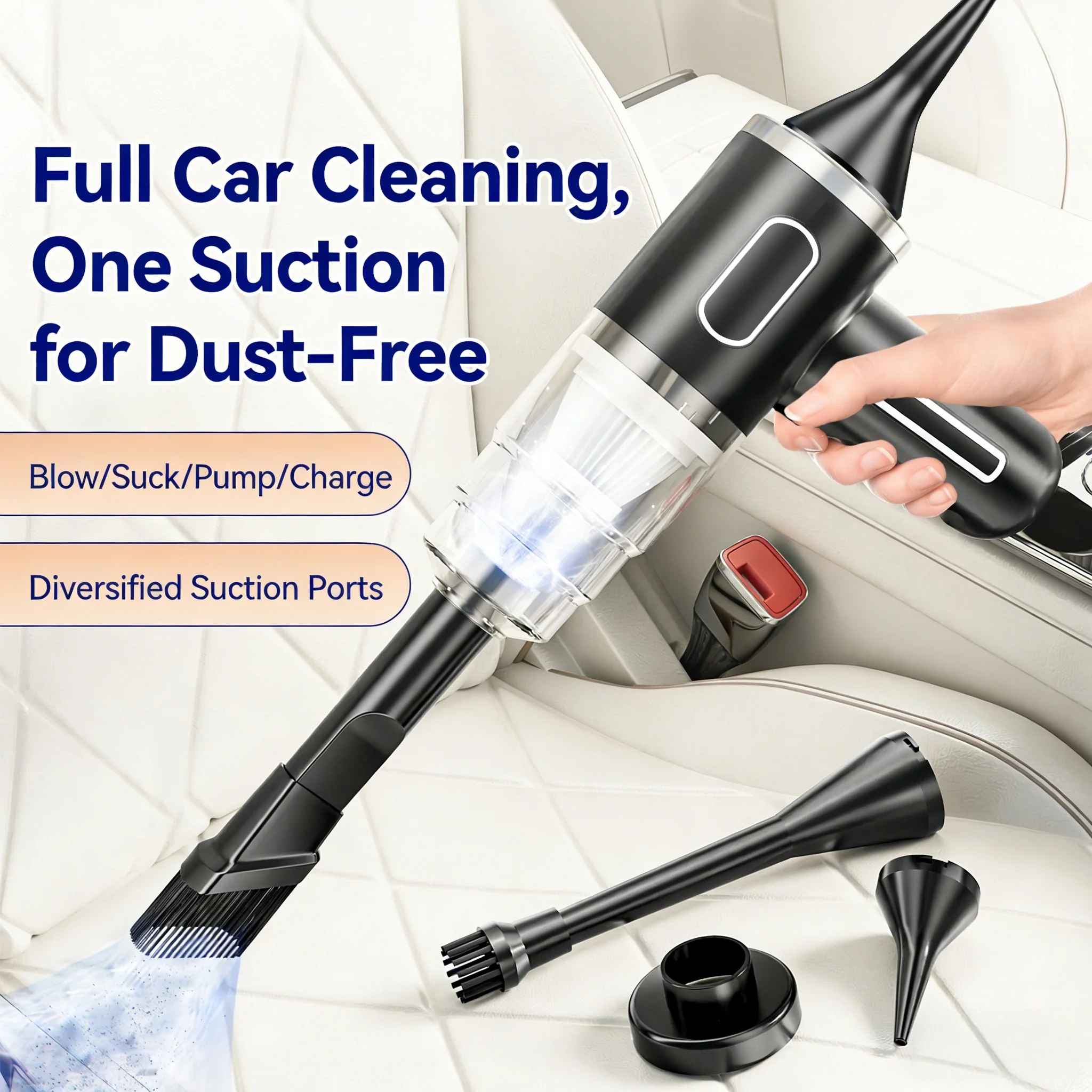 Factory Direct Sales of Household USB Rechargeable Handheld Cordless Vacuum Cleaner and Hair Dryer Combo Car Vacuum Cleaner.