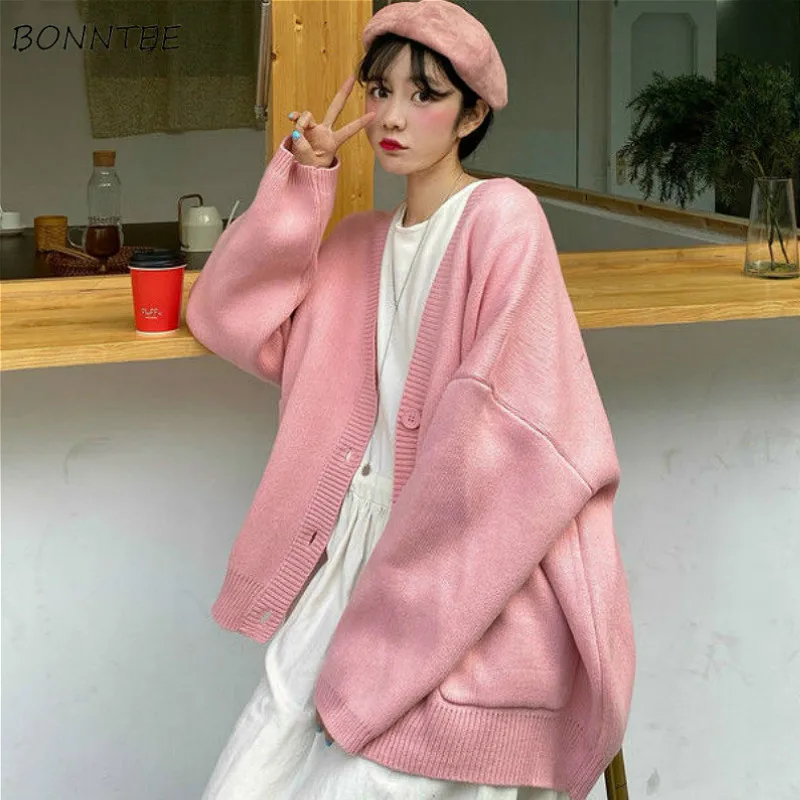 Cardigan Women Spring Vintage Lovely Fashion Korean Simple V-neck Ladies Knitwear Long Sleeve All-match Ins Fall Femme Sweaters