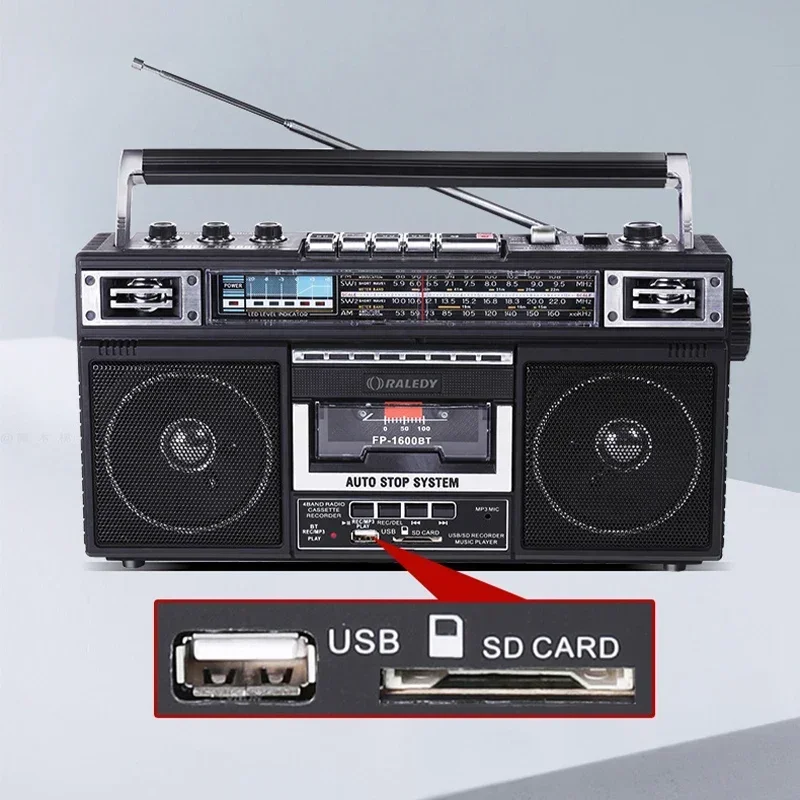 새로운 휴대용 서라운드 사운드 홈 USB 디스크 TF 카드 FM 라디오 빈티지 붐박스 AM/SW/FM 3 밴드 레코더 라디오 무선 BT 스피커