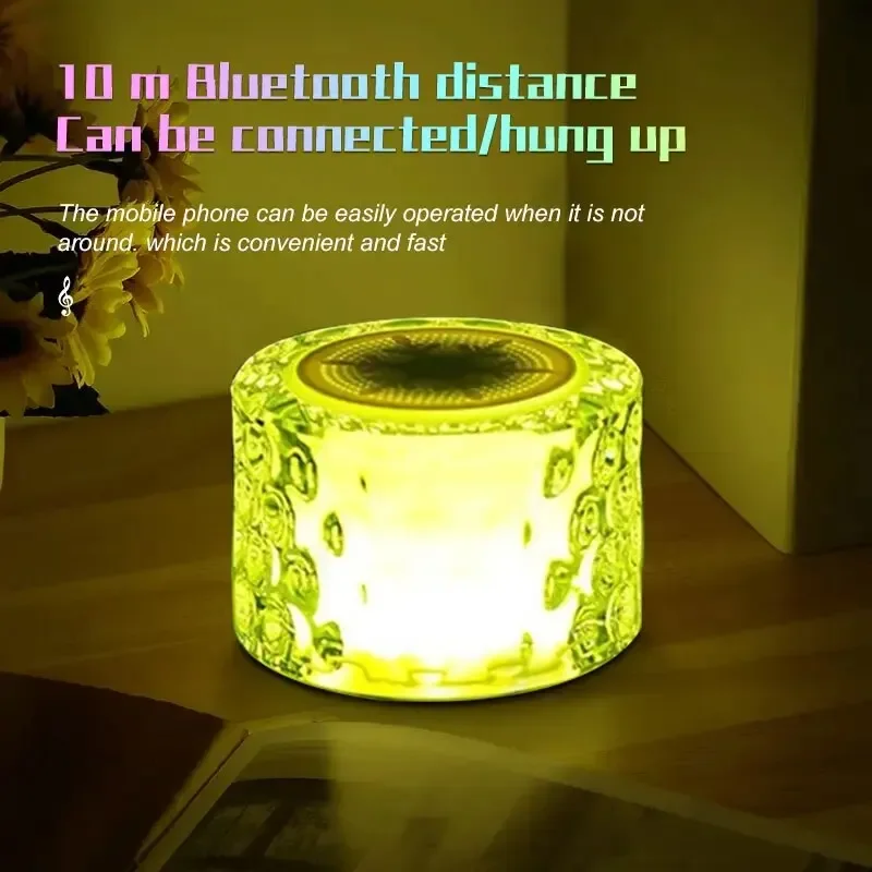 Bluetooth Speaker Desktop Creative Gift Subwoofer Large Volume Glass Crystal Sound Bedside Atmosphere Nightlight