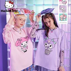 Sanrio Melody Kuromi Short Sleeve T-shirts Y2k Harajuku Japan Style Cute Tops Cartoon Print Student Tees Women Summer Clothes