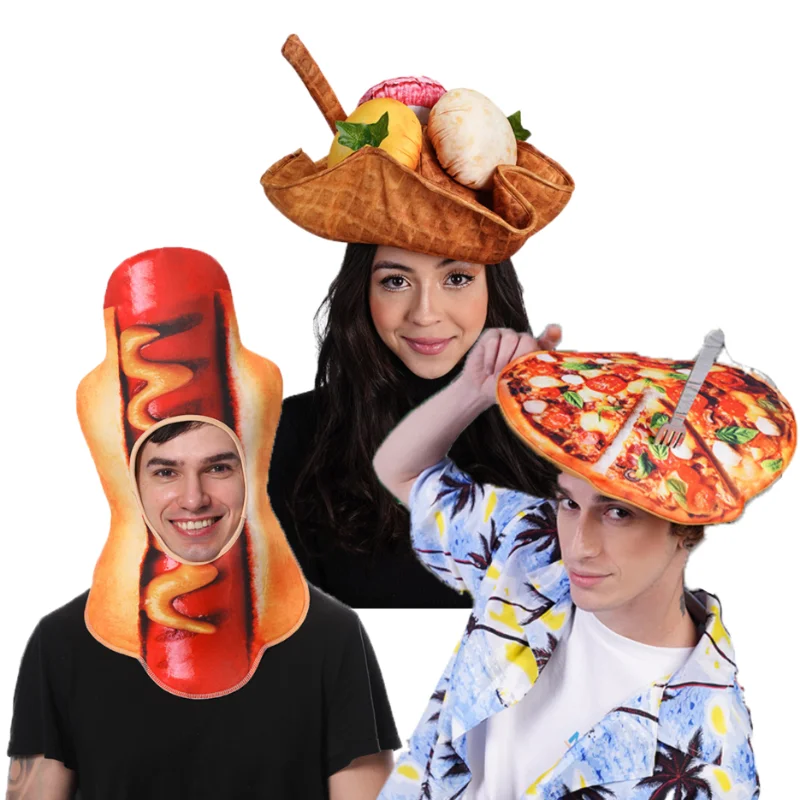 Halloween Food Theme Pizza Hot Dog Ice Cream Hat Cosplay Costume Unisex Funny Party Hat Headdress Photo Props Accessories