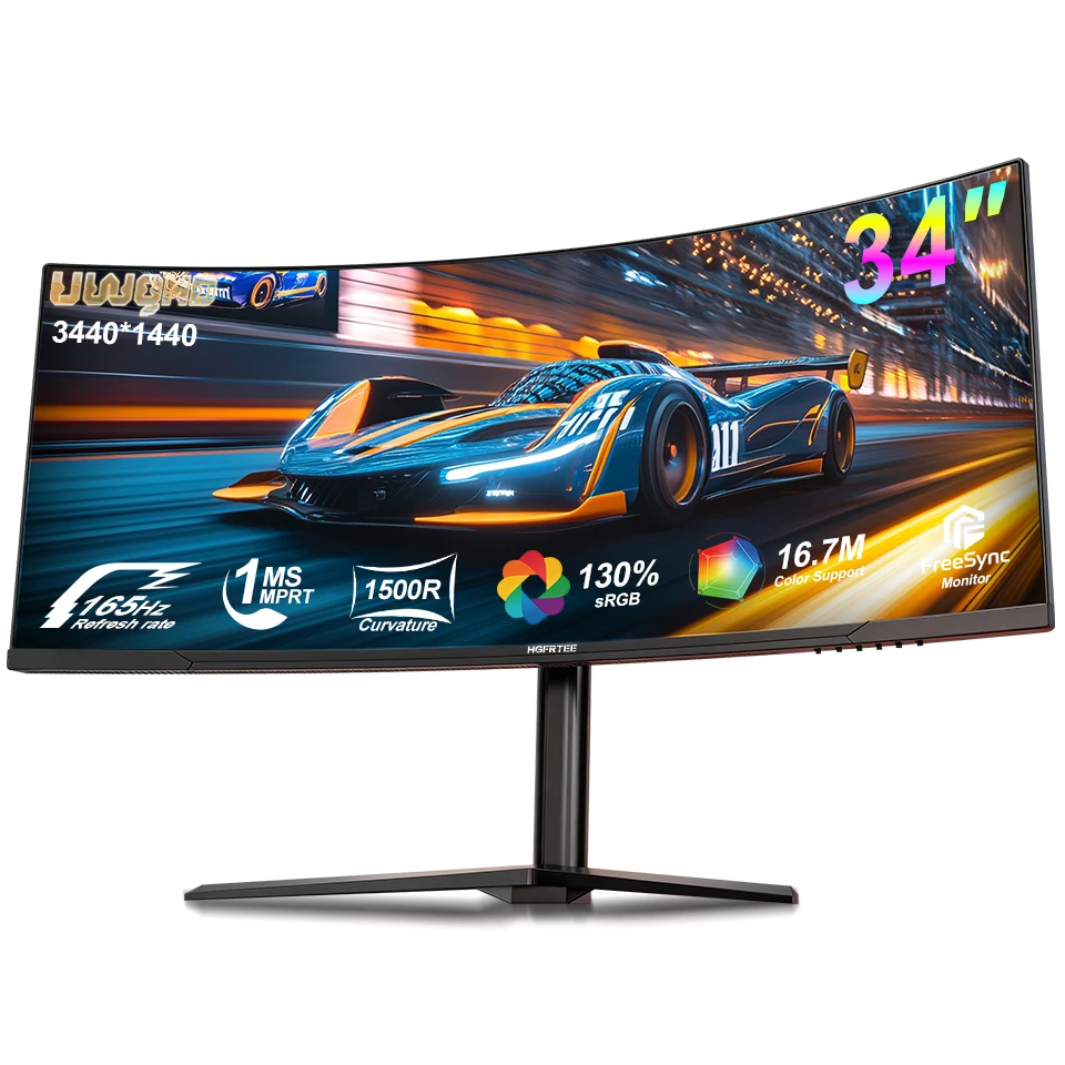 HGFRTEE 34 Zoll Curved Gaming Monitor WQHD 3440x1440 165Hz 1500R Ultrawide 21:9 HDR Immersives Spielerlebnis, B340Q