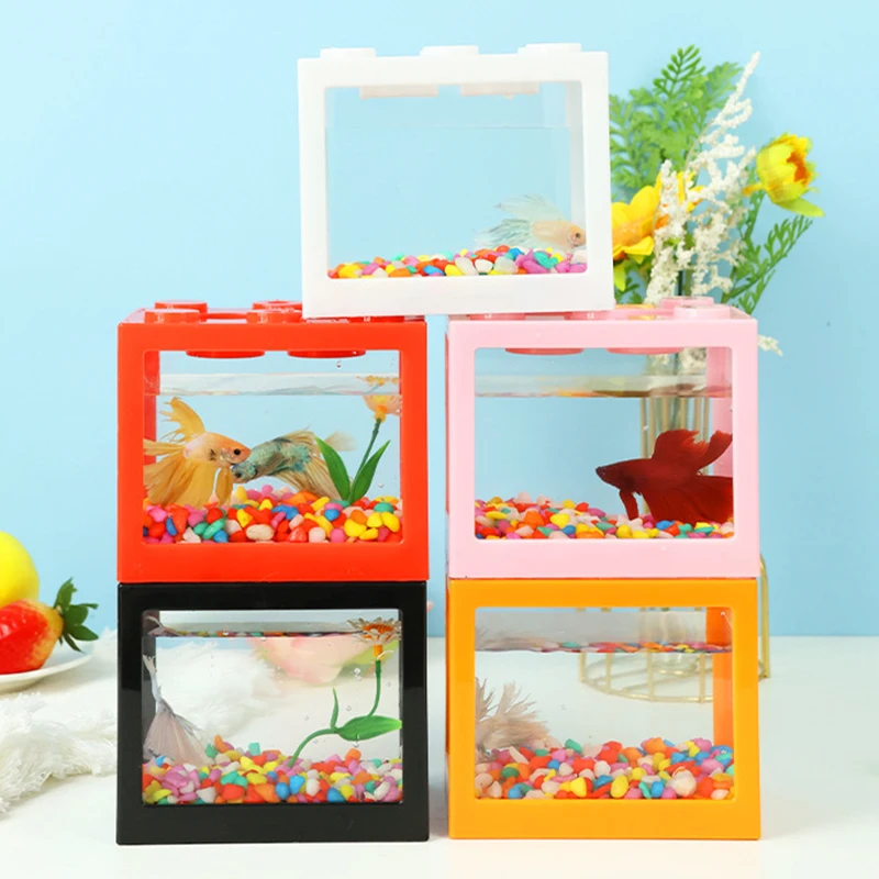 1 Pack Creative Landscape Home Cube Fish Tank Fighting Fish Tank Small Desktop Mini Fish Tank Stackable Creative Design Aquarium - Image 4