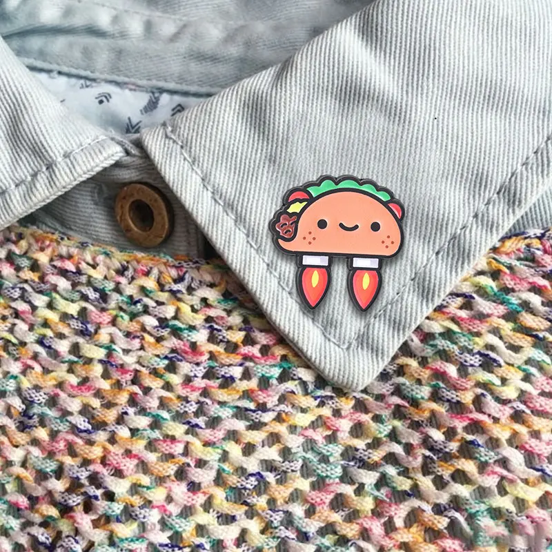 Rocket Taco Cartoon Enamel Pin Creative Sci-Fi Jet Engine Flames & Food Taco Brooch for Clothing Backpack Jacket Decoration Gift