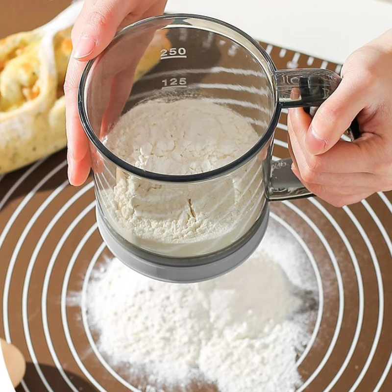 Kitchen Flour Sieve Handheld Semi-automatic Sugar Sifter Powder Shaker Handle Measuring Cup Making Tool Baking Kitchen Tools...
