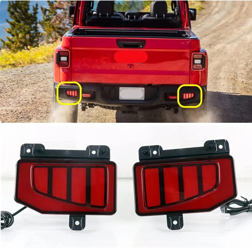 OVOVS 3-in-1 Functions 12V LED Bumper Brake Rear Light With Sequential Turn Signal Reflector For Jeep Gladiator 2019-2022