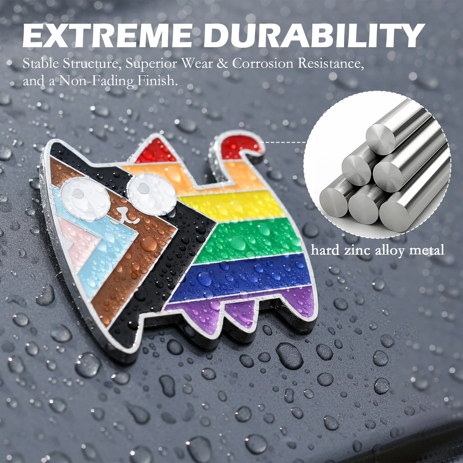 Cute Cat Metal Car Sticker, Rainbow Stripes Stylish Design, Eye-Catching Rear Bumper Sticker, Fashionable Decorative Vinyl for U