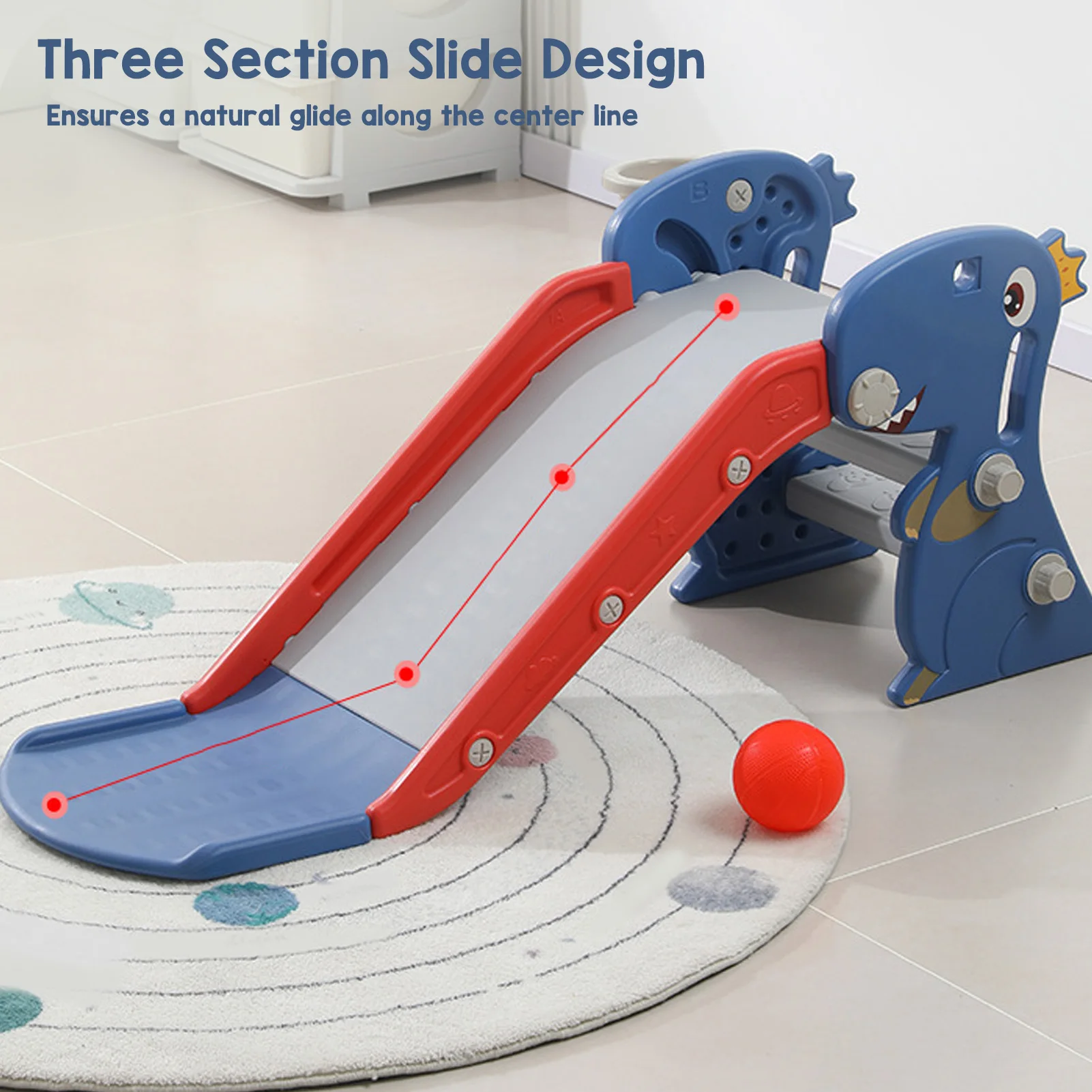 Indoor Slide Blue  Construction Multipurpose Folding Slide with Basketball Hoop Climber for 0 To 3 Years Old for Backyard