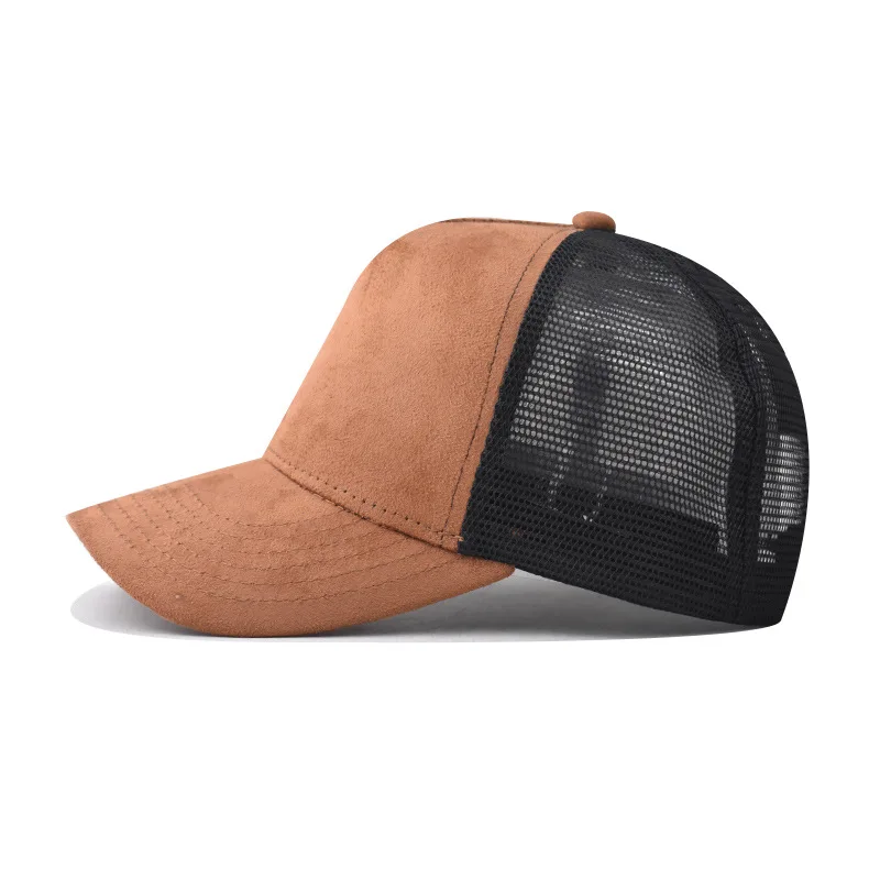Mesh Baseball Cap for Men Summer Caps Trucker Hats Bicolor Mesh Suede Patchwork