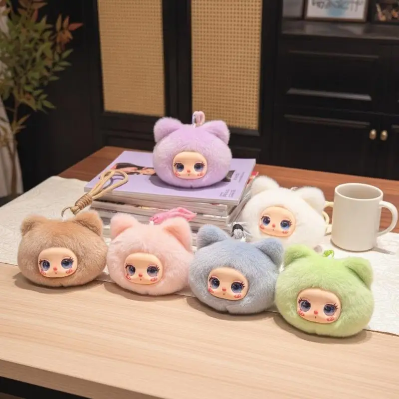 1PCS Cute Vinyl Face Plush Doll Keychain Bag Pendant Decor Girly Backpack Charm Pendant for Students, Cheek Patterns