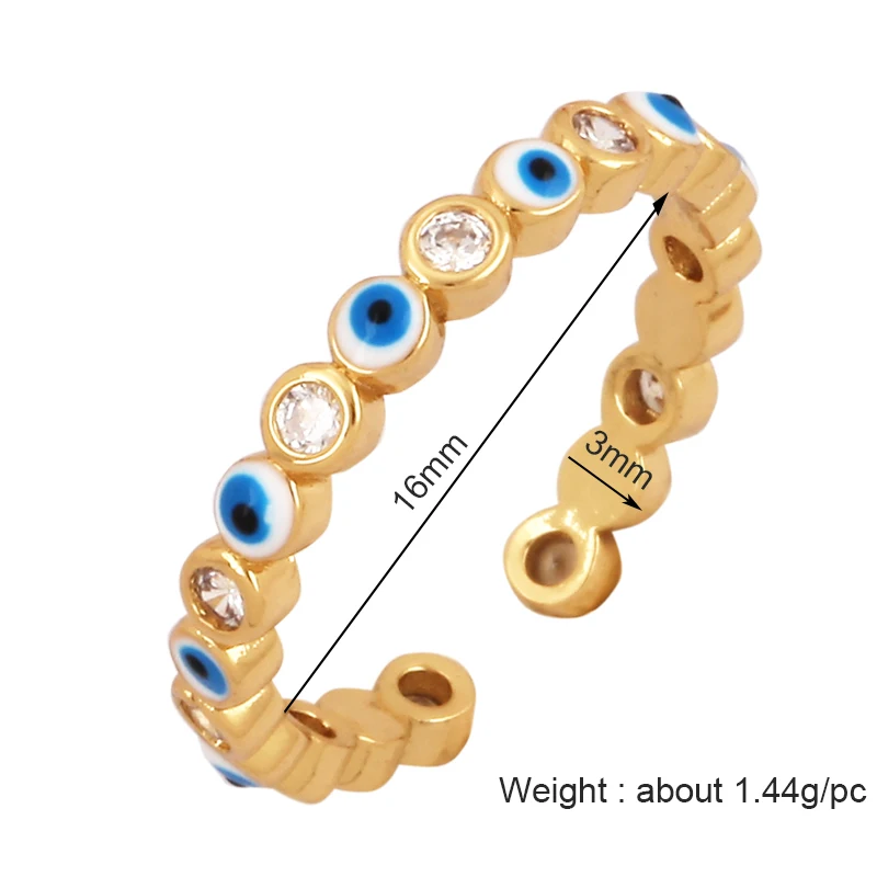 Anillo de dedo de circón recubierto de esmalte colorido, ojo único de Latón chapado en oro de 18K, anillos abiertos ajustables, hallazgos de