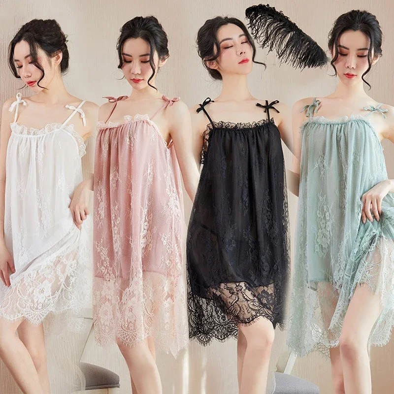 Sexy Sleepwear For Women Home Clothes Sling Lace Nightdress Nightwear Comfortable Lingerie Sleeveless Pyjama Female Summer Dress