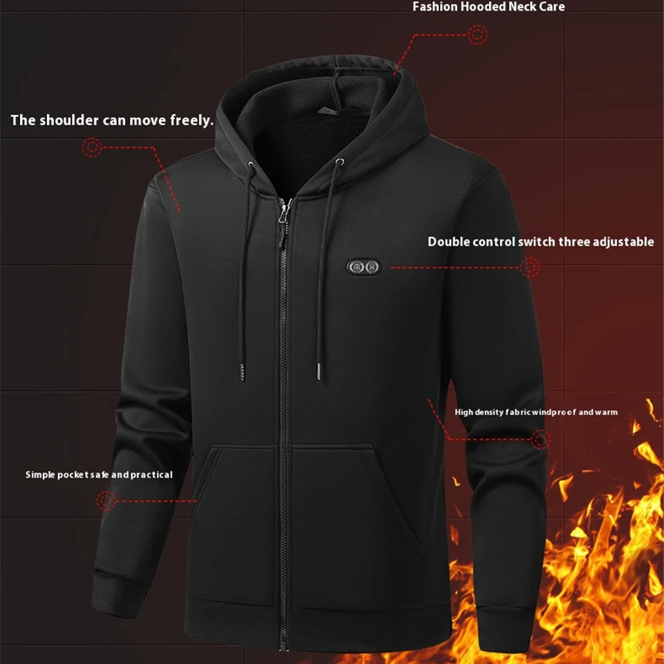 USB التدفئة هوديي سترة الرجال قلنسوة بسحاب الخريف الشتاء الدافئة 17 منطقة تسخين كهربائي هوديس الستر الذكور #2