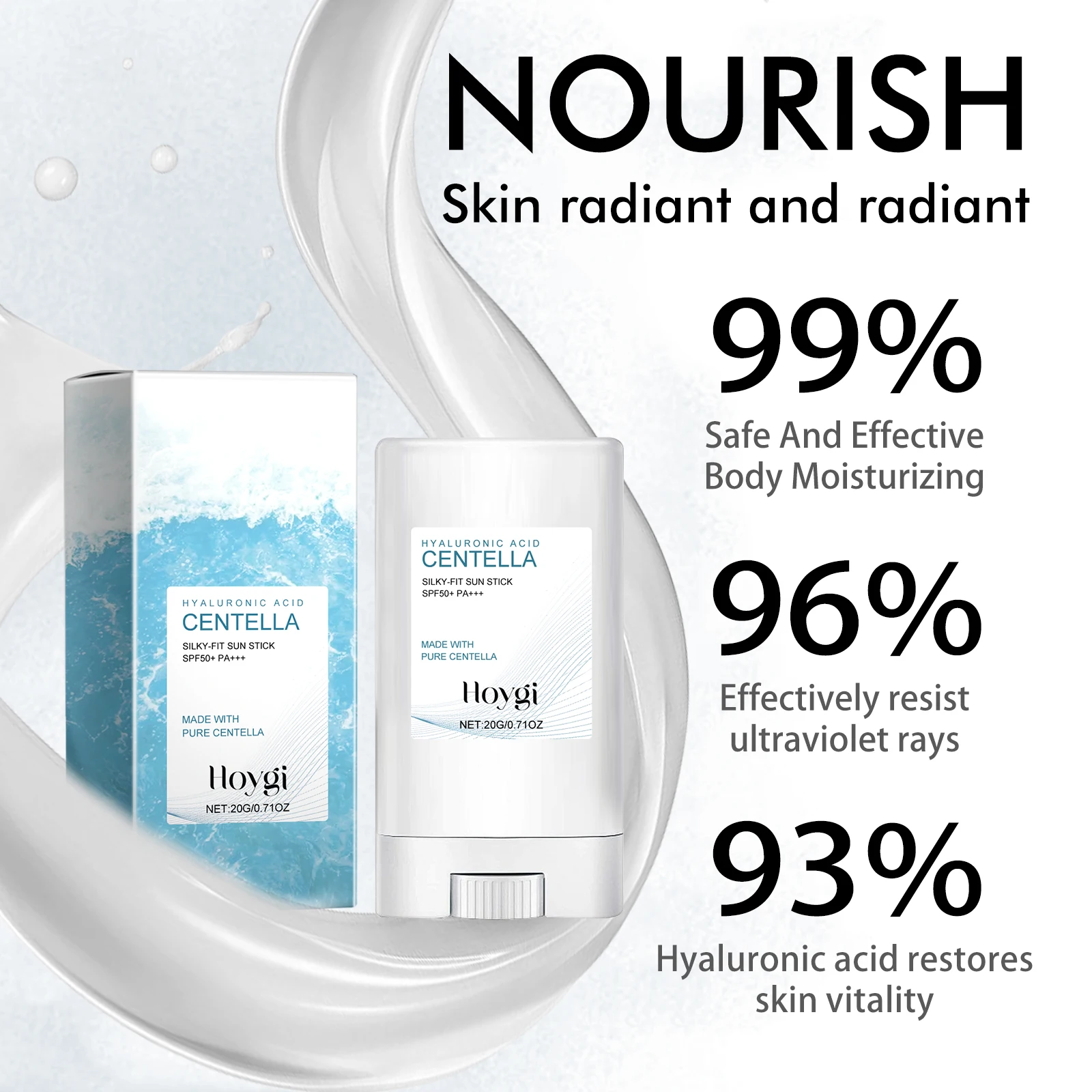 Protector solar facial de ácido hialurónico SPF50, protección UV hidratante suave, calmante, reparación de quemaduras solares, bloqueador solar corporal portátil
