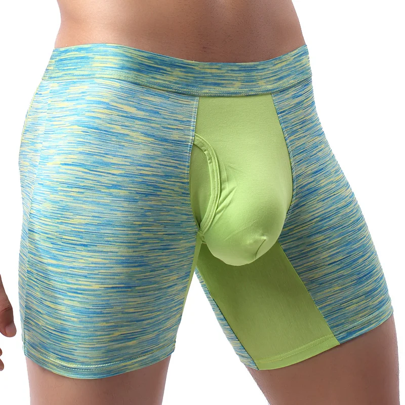 Ropa interior Boxer larga para hombre, bolsa para pene, bragas modales con bulto, pantalones cortos deportivos para hombre, pantalones cortos de gimnasio, calzoncillos con entrepierna abierta para hombre
