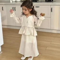 Kinder Set Effen Kleur Mesh Top + Broek Meisje Zonnebrandcrème Shirt Met Theepauze Rok Tweedelige Set Meisjes Dagelijkse Kleding