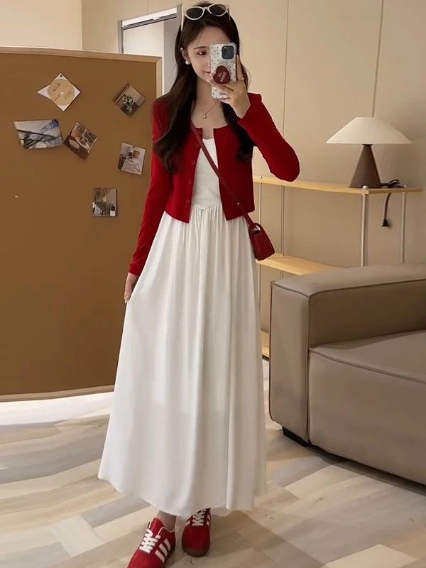 

Летний красивый комплект, одинаковый комплект, новинка 2025, небольшой размер Vaion Sle, белый ремешок Dr, солнцезащитный кардиган, комплект из двух предметов, длинный S...